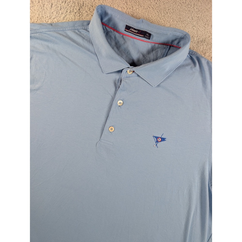 Johnnie-O Mens XL Blue Ocean Reef Golf Club Logo Polo Shirt Short Sleeve Jersey